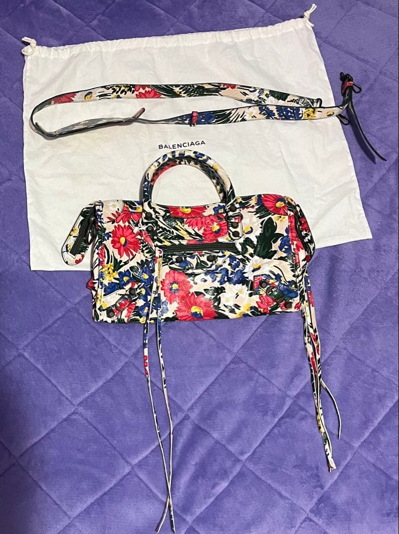 【美品】BALENCIAGA バレンシアガ フローラルプリント バッグ シティ
