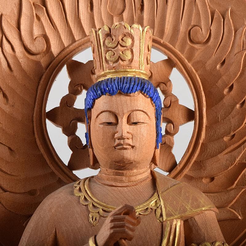 仏教美術　白檀彫刻　色彩木彫　大日如来坐像(金剛界)　仏像　置物　F　R9395