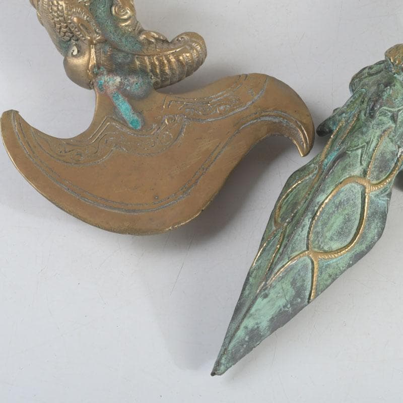 チベット密教法具　古銅鍍金　馬頭観音　金剛杵　独鈷杵など　3点　C　9240