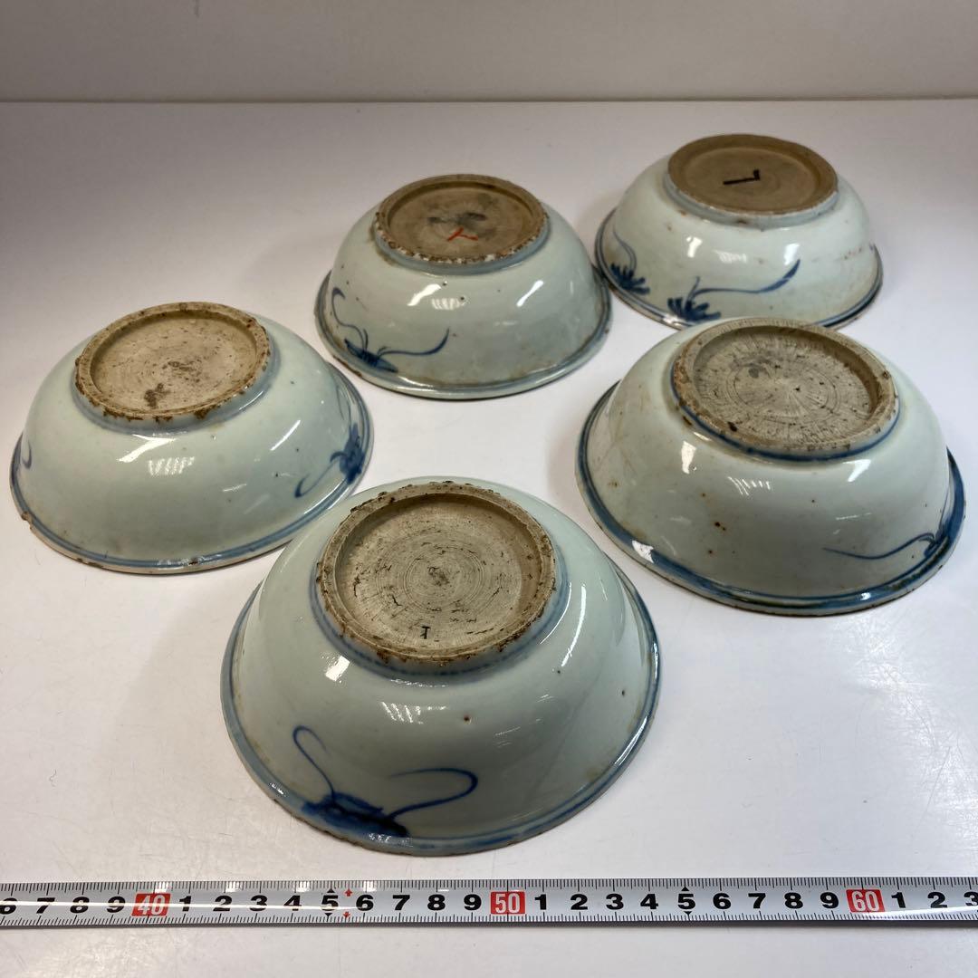 専用中国明時代　古染付向付5客　直径約14.5㎝　東Y6-0129☆2Fトトオカ