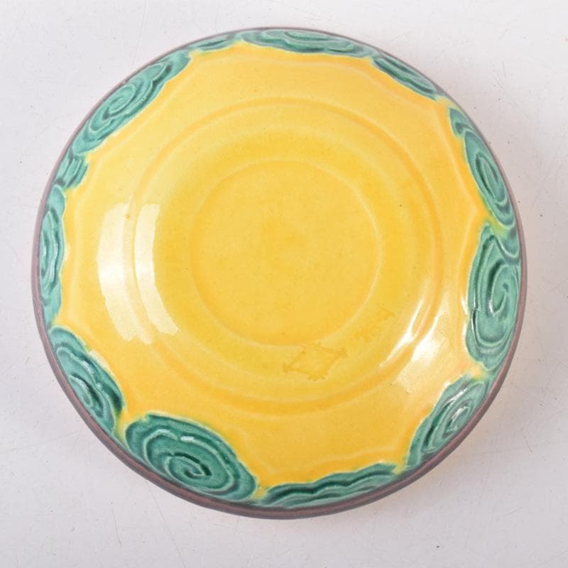 茶道具　交趾焼　佐久間芳丘作　魚波文　荒磯香合　共箱　V　8148