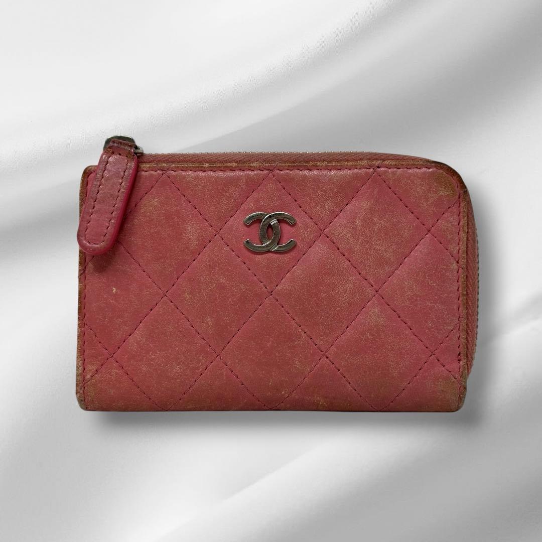 CHANEL シャネル ラムスキン ケース 小銭入れ ホルダー付き w8