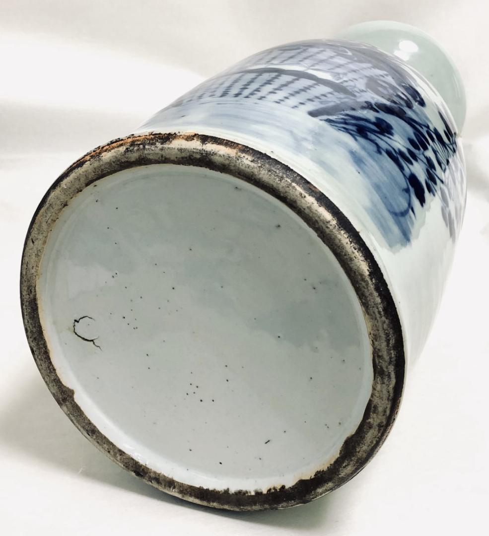 清時代中期 古染付 花紋様 大花瓶 伝世品焼物 青花 呉須 ウブ品WWTT194