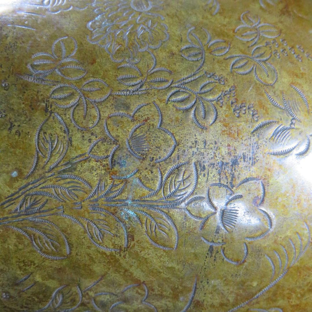 薬缶 ヤカン 銅 草花文様 掘り 茶道具 風炉 炉端 囲炉裏