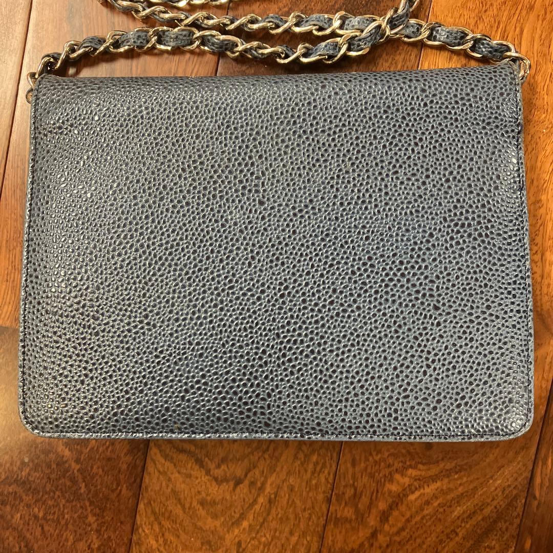 CHANEL シャネル キャビアスキン チェーンウォレット ネイビー