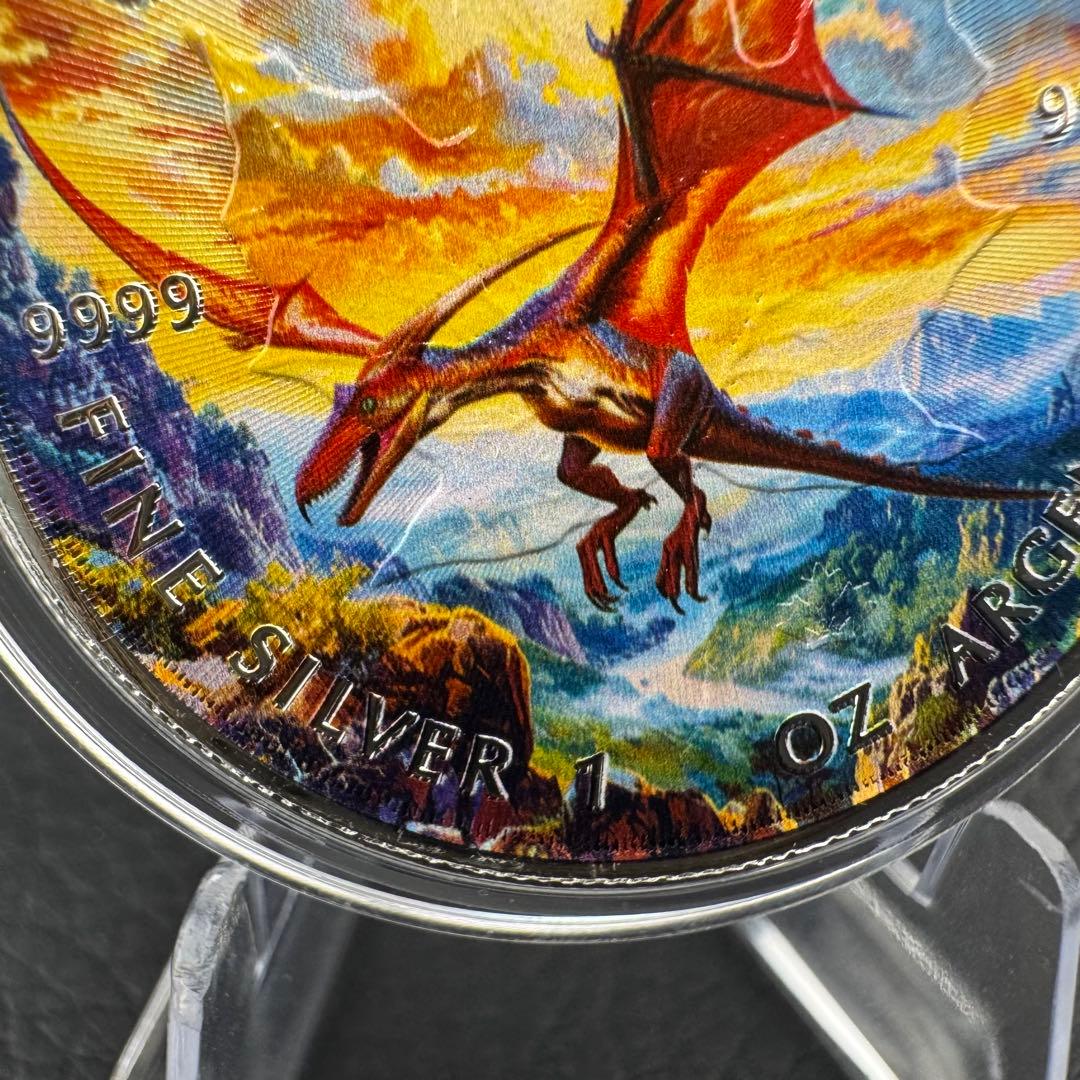 100枚限定！ メイプルリーフ 銀貨 カラー 翼竜 プテラノドン 恐竜 1オンス