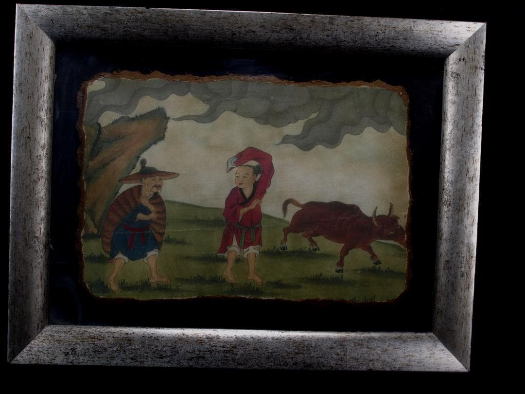 中国唐時代　敦煌莫高窟壁画 彩絵　人物像 発掘品 AK1733A10-4