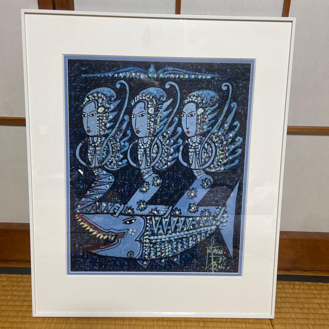 アート作品 女性と魚の絵画60✖️50cm（額の大きさ）