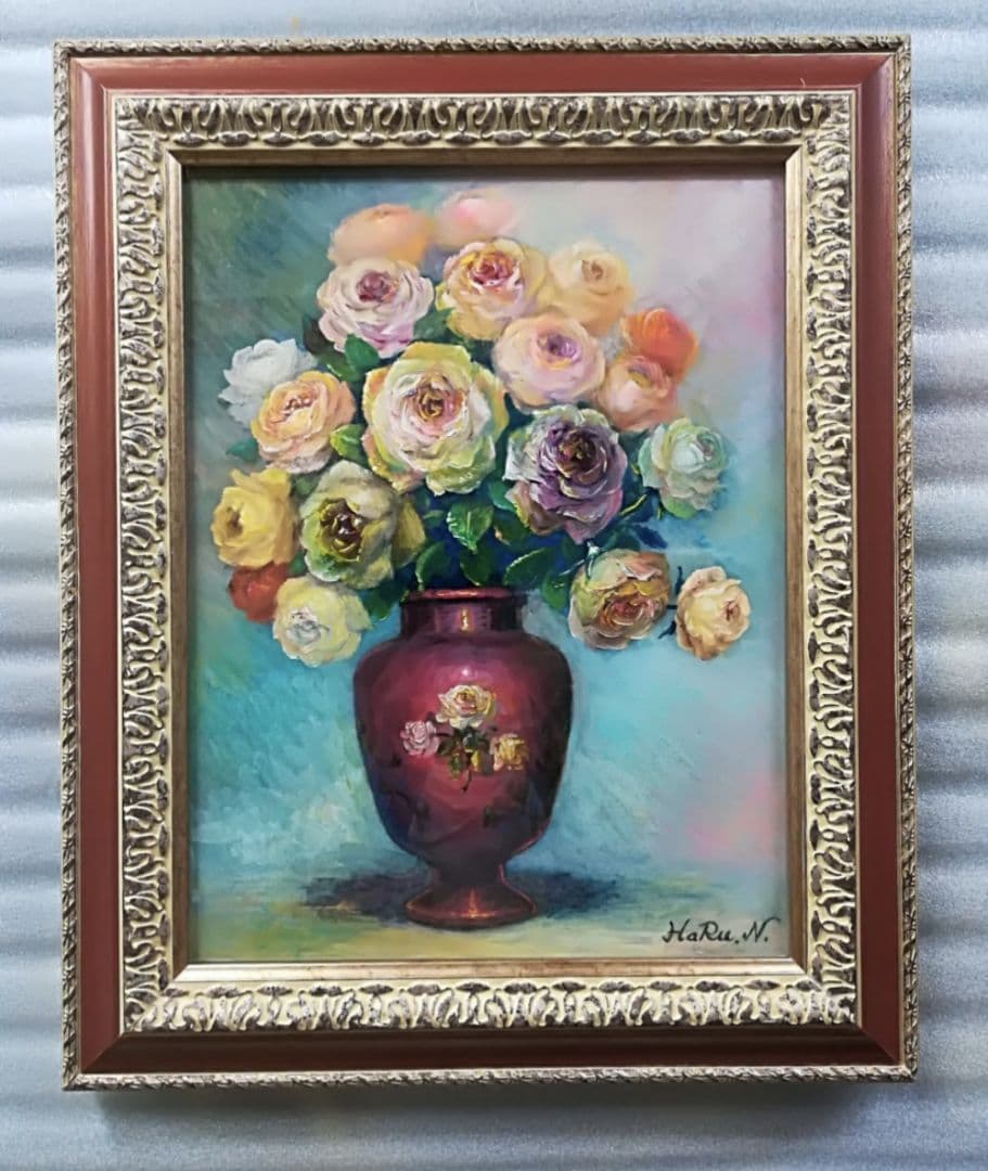 画家 HaRu  絵画 油絵#薔薇#真作　原画　一点物　静物画。