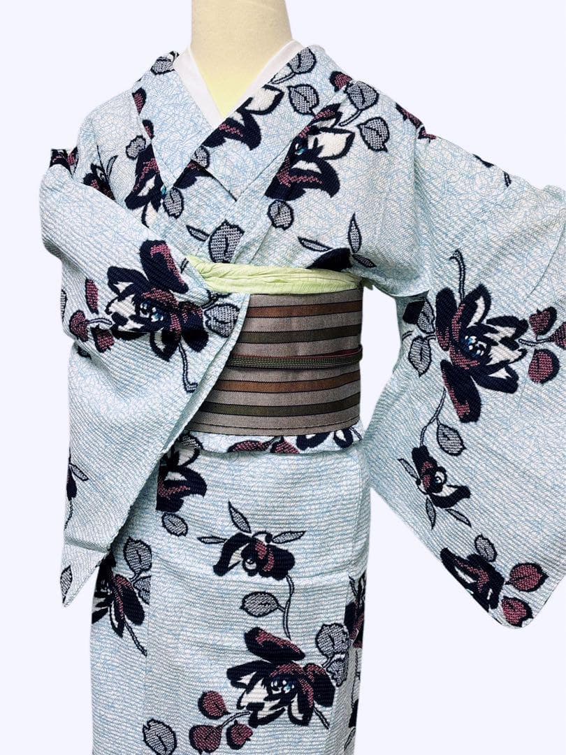 A29 有松鳴海絞り調　美品浴衣 椿　水色　綿