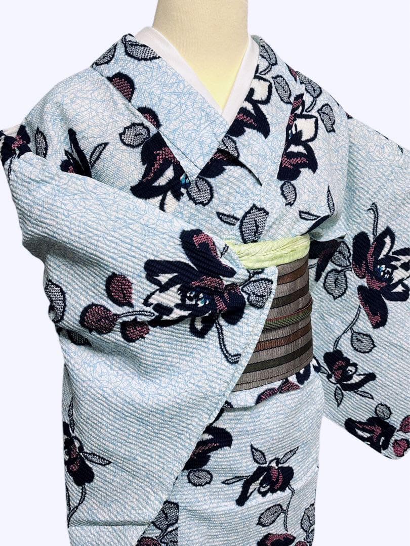 A29 有松鳴海絞り調　美品浴衣 椿　水色　綿