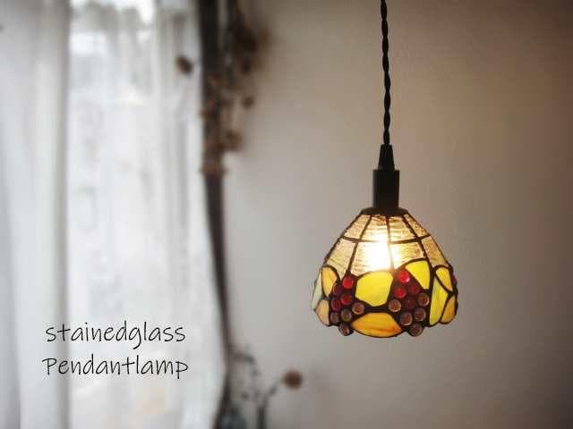 おかきっ子　コード１ｍ3台ダクトレール用プチステンドグラスペンダントランプ