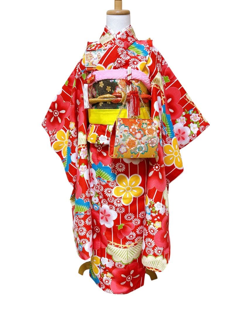 王道!!赤系♡七五三　7歳　女の子　フルセット　花柄　ゴールド