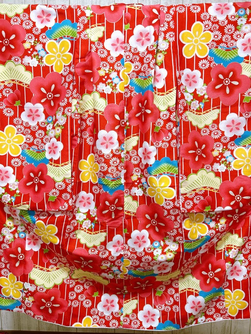 王道!!赤系♡七五三　7歳　女の子　フルセット　花柄　ゴールド