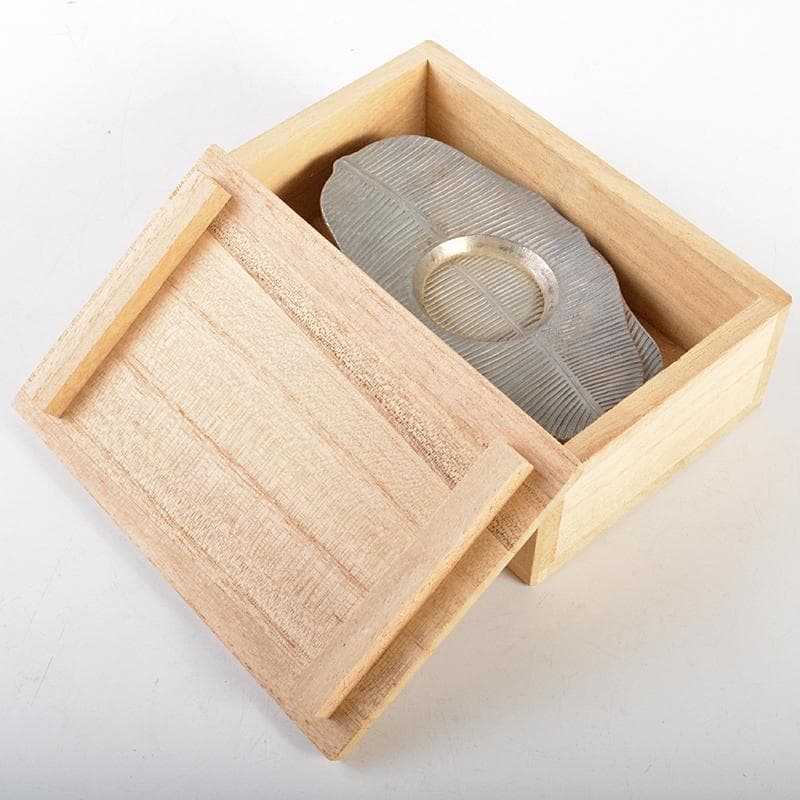 煎茶道具　松月造　純錫　蕉葉式　茶托　五客　合計約514g　箱付　V　R7300