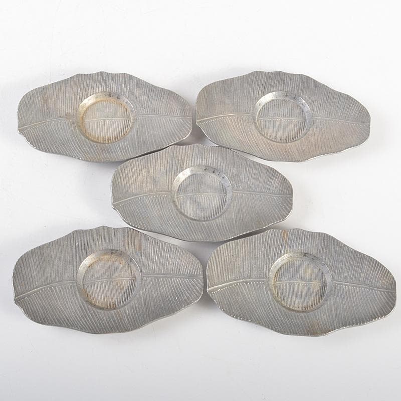 煎茶道具　松月造　純錫　蕉葉式　茶托　五客　合計約514g　箱付　V　R7300