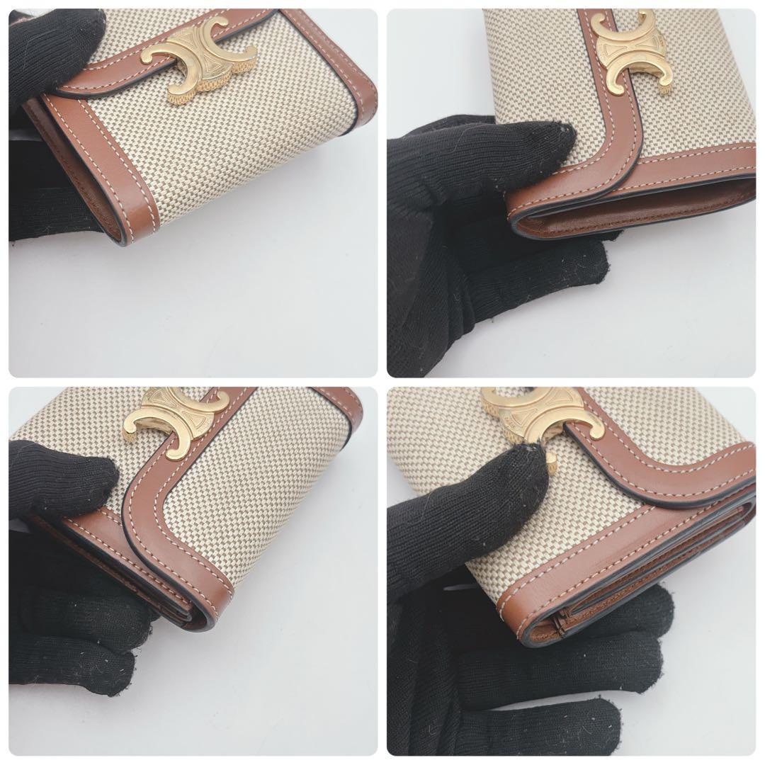 美品/現行✨セリーヌ 折り財布 トリオンフ デカロゴ レザー キャンバス