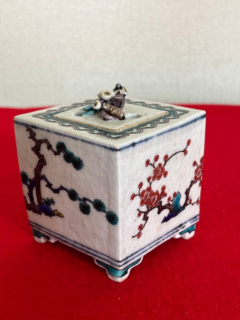 人間国宝 初代 徳田八十吉作 古九谷敬意 角香炉 管理T262