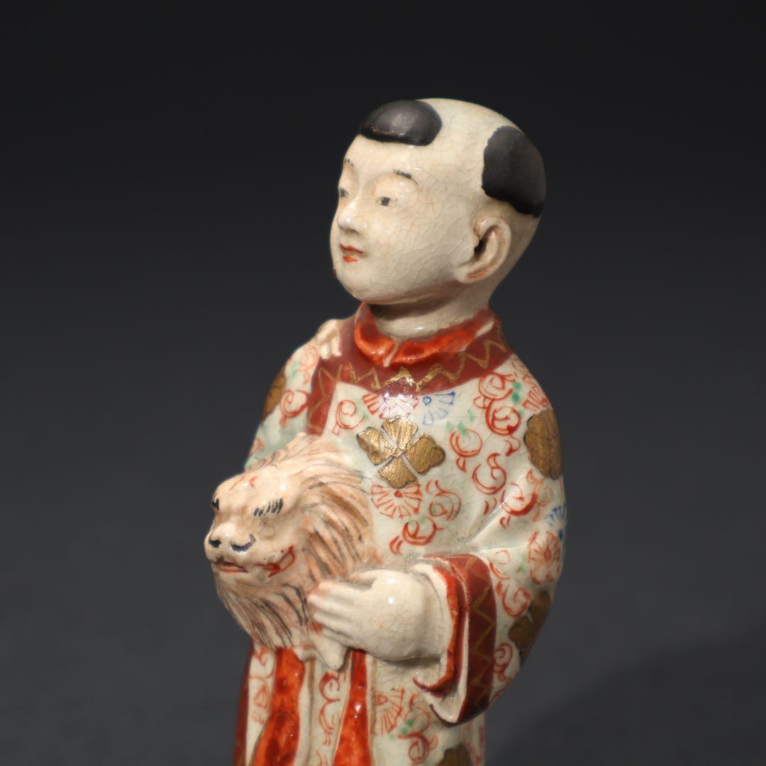 明治期　童子　置物　人形　薩摩　九谷　赤絵　骨董　R1575ダS