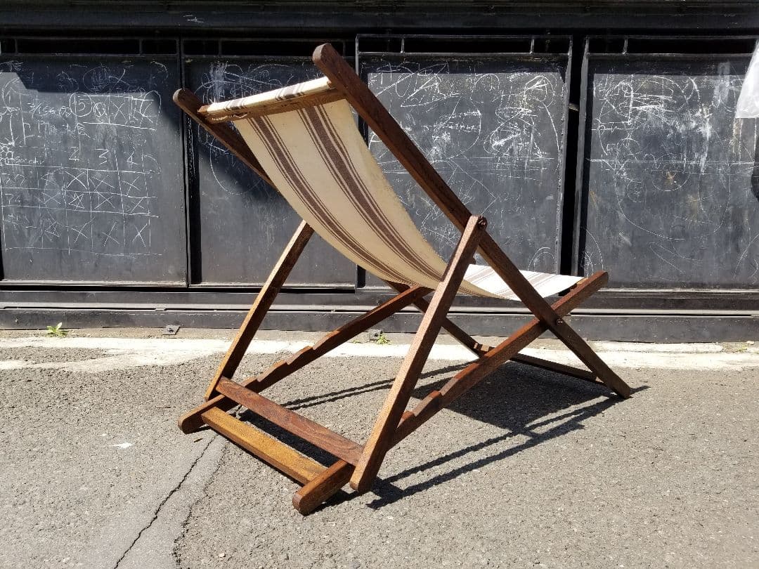 1960年代　ヴィンテージ　縞柄　帆布　オーク材　ストライプ　ロッキングチェア