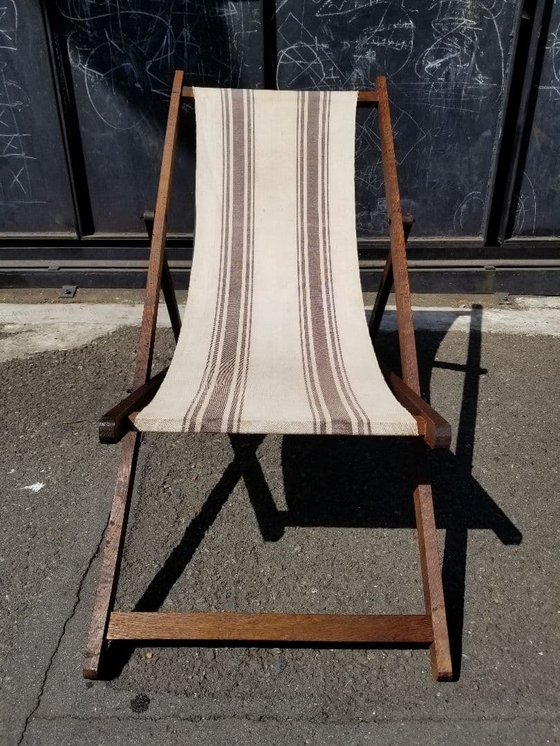 1960年代　ヴィンテージ　縞柄　帆布　オーク材　ストライプ　ロッキングチェア