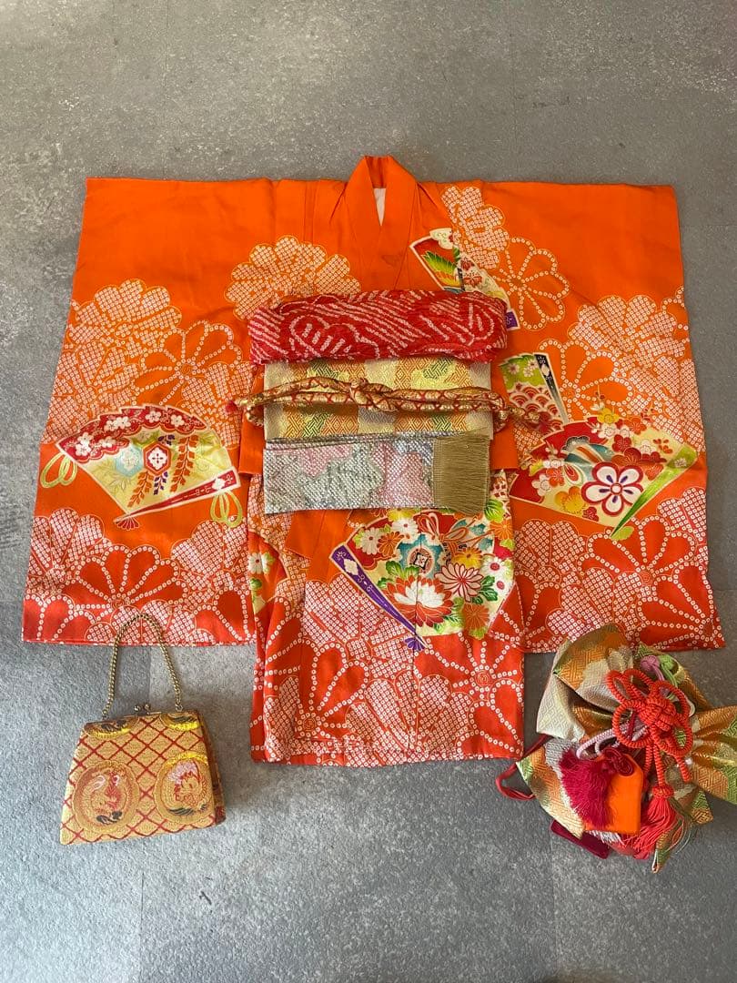 七五三　3歳　セット女児着物女の子アンティーク帯揚げ帯締めしごき