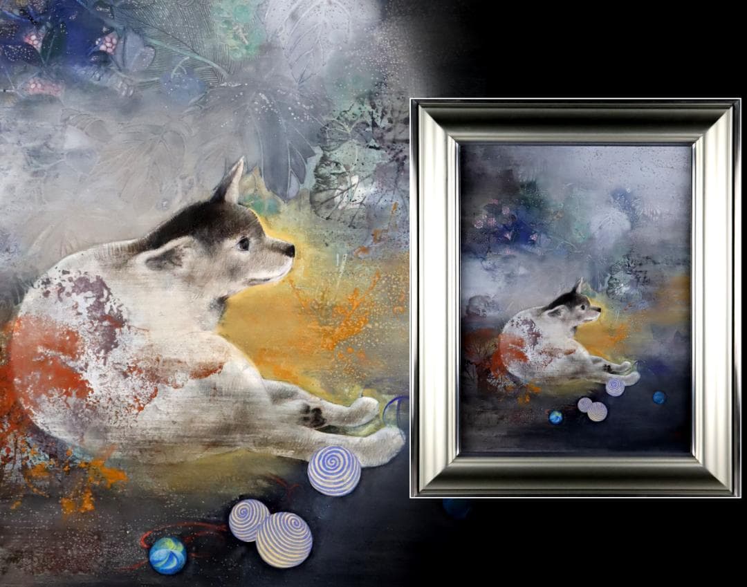 真作保証 竹内浩一 「閑 (犬)」日本画12号 共シール 過去一傑作品