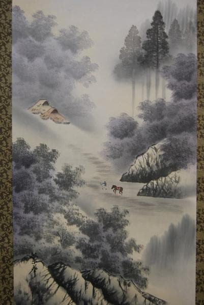 真作/繁華/山水馬子図/布袋屋掛軸HB-522