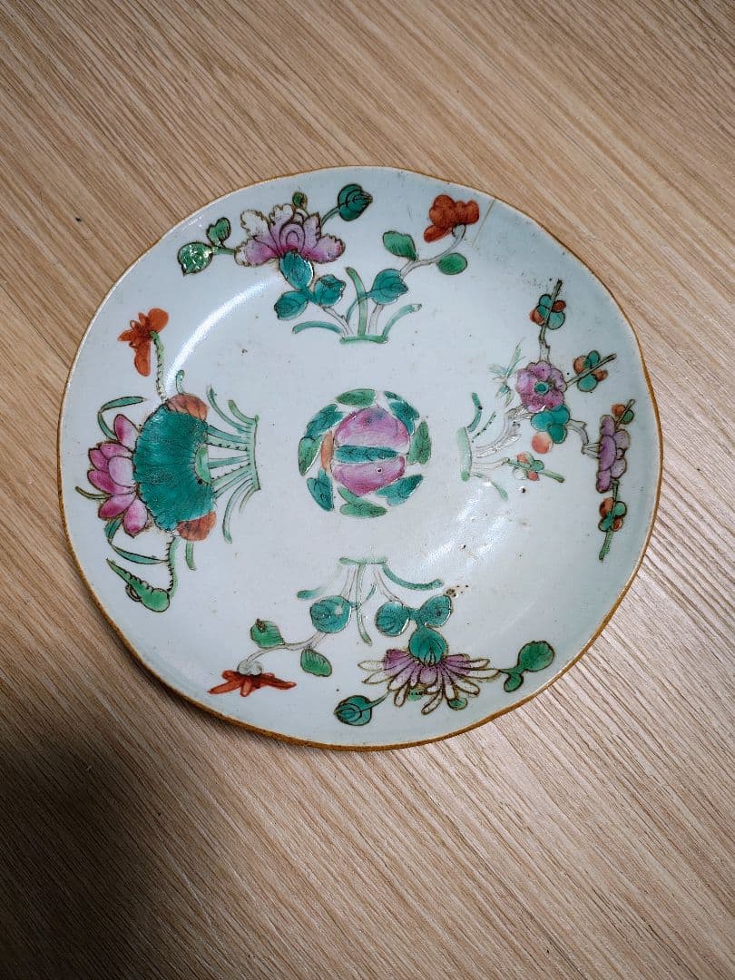 中国製 色絵皿花柄陶器皿清時代古美術