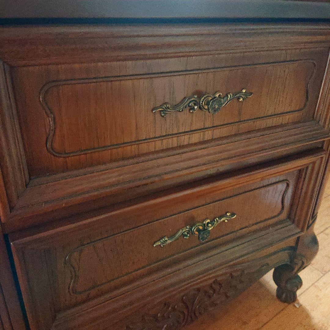 アンティーク調 木製ブラウンチェスト 2段引き出し付き