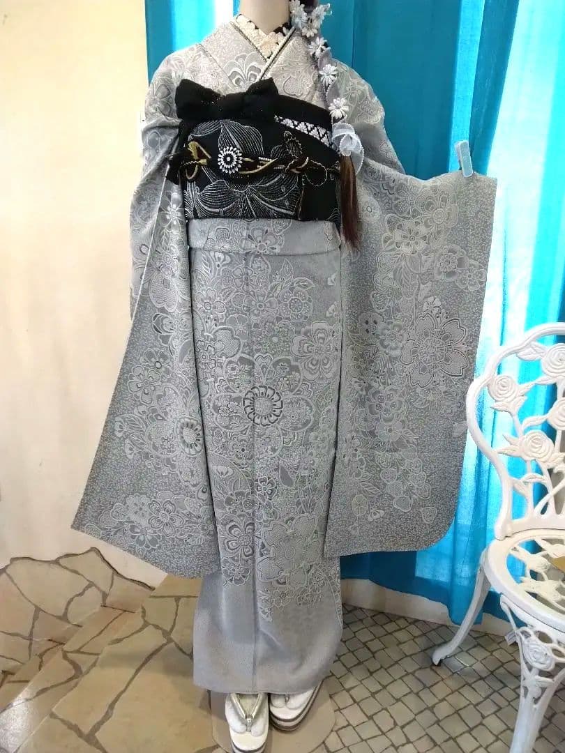 振袖、正絹山岡古都振袖、落款、西陣袋帯、