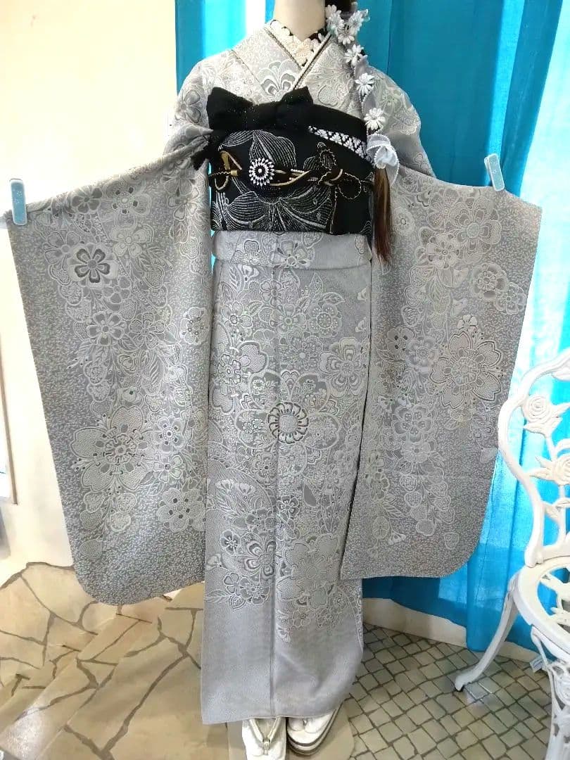 振袖、正絹山岡古都振袖、落款、西陣袋帯、