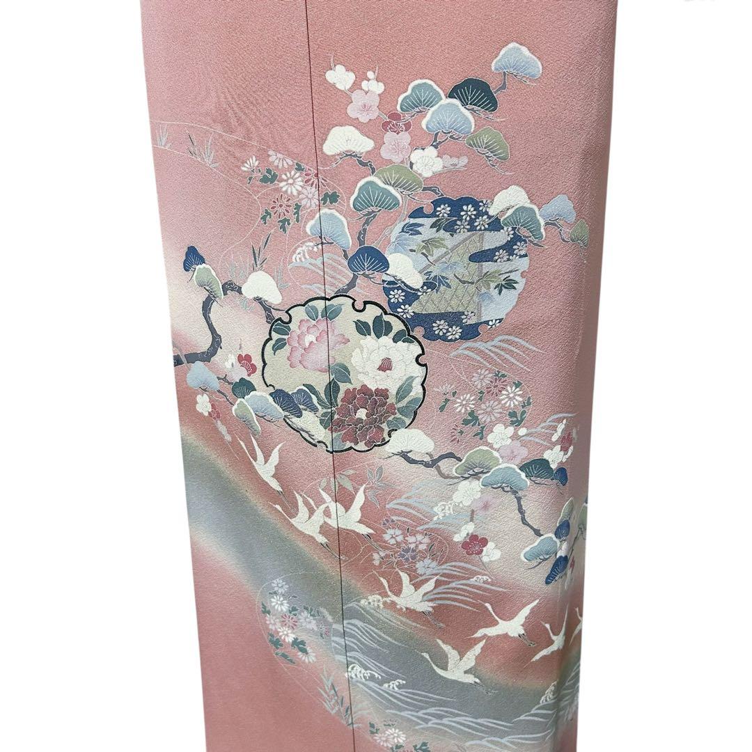 未使用近い　美品　袷　正絹　作家　縮緬　友禅　訪問着　フルセット　4点