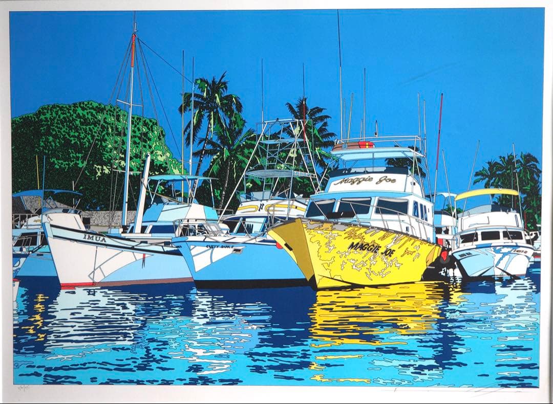 真作■鈴木英人 版画 MAGGIE JOE 直筆サイン■リトグラフ 絵画 ヨット