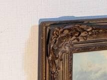 【真作】絵画　油彩　白樺と湖畔の静寂　クラシカル油絵　山光映える渓谷　Y14