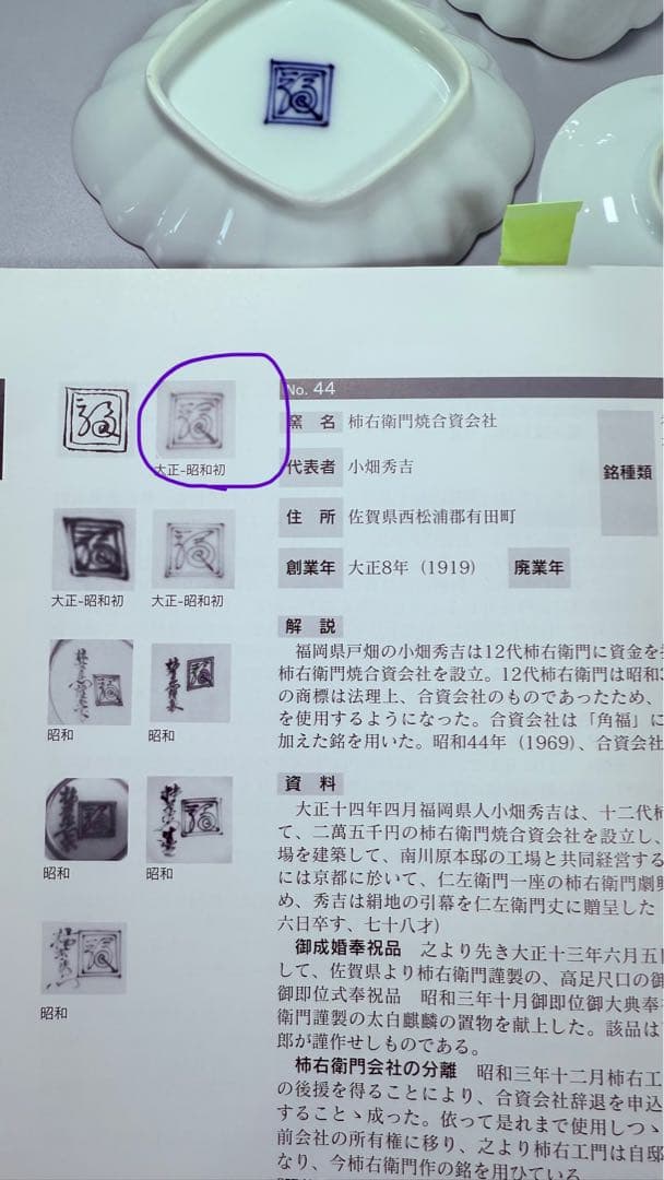 大正～昭和初期　十二代　酒井田柿右衛門　牡丹鳳凰画　揃物　渦福　共箱　合資会社