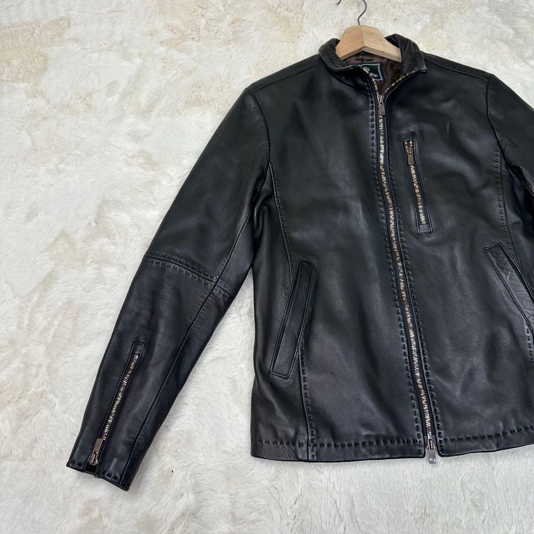 ✨美品✨メンズビギ 羊革シングルライダースジャケット 黒 Sサイズ