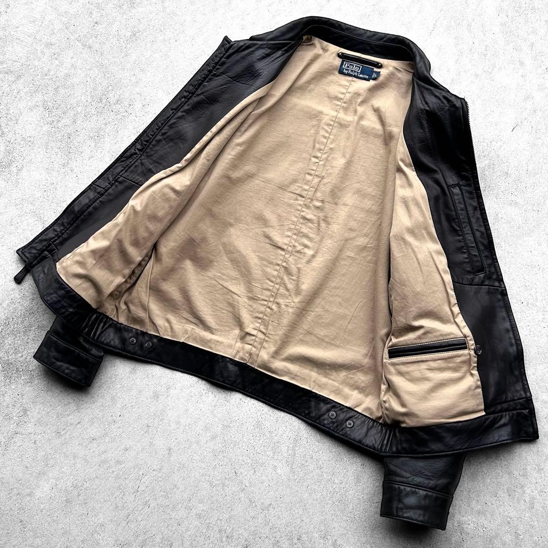 美品 90s Polo Ralph Lauren 刺繍ロゴ レザージャケット