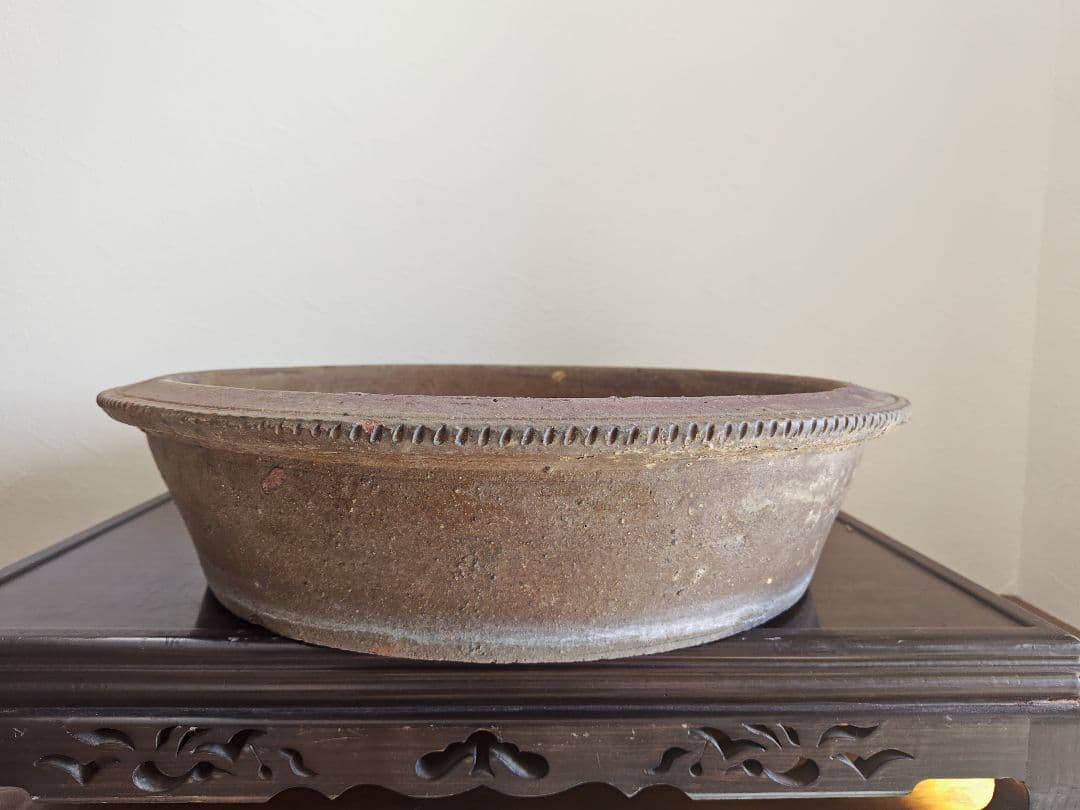 陶器製円形盆栽鉢 大型　ブラウン 約51cm×12.5cm