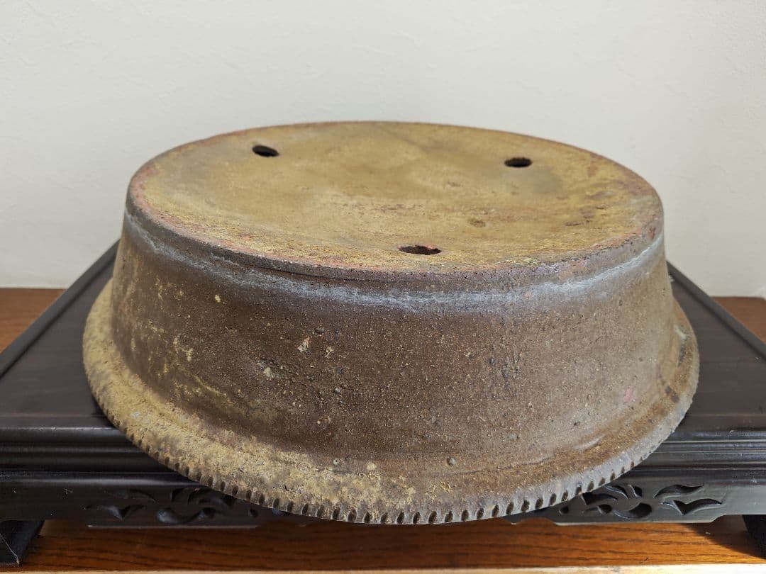 陶器製円形盆栽鉢 大型　ブラウン 約51cm×12.5cm