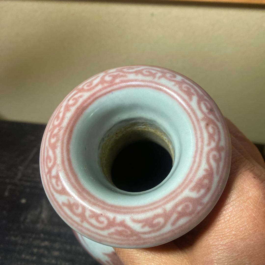 中国　古玩　辰砂山水図花瓶【桐箱付き】