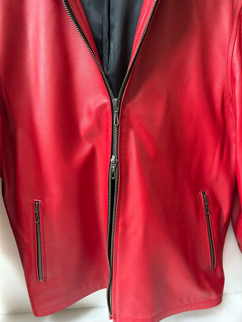 ［匿名発送］SCHAFFEN ライダースジャケット レザー 希少色 赤 XL