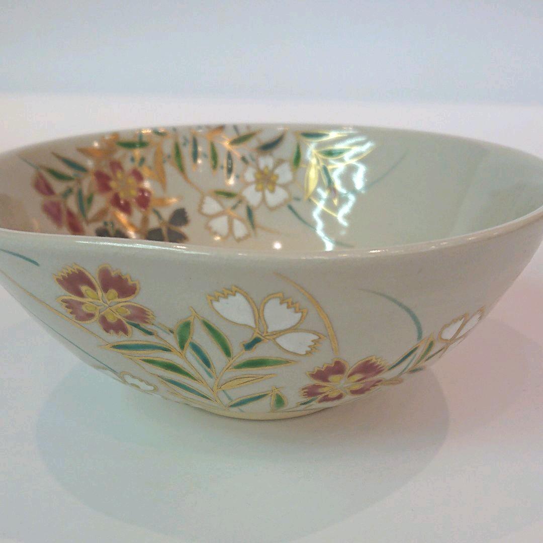 【茶道具】色絵 平茶碗 撫子 三宅陽春