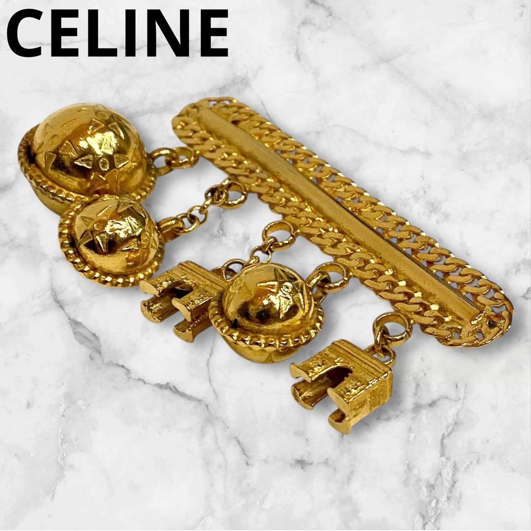 入手困難★セリーヌ★ブローチ スターボール 凱旋門 ゴールド チェーン 刻印