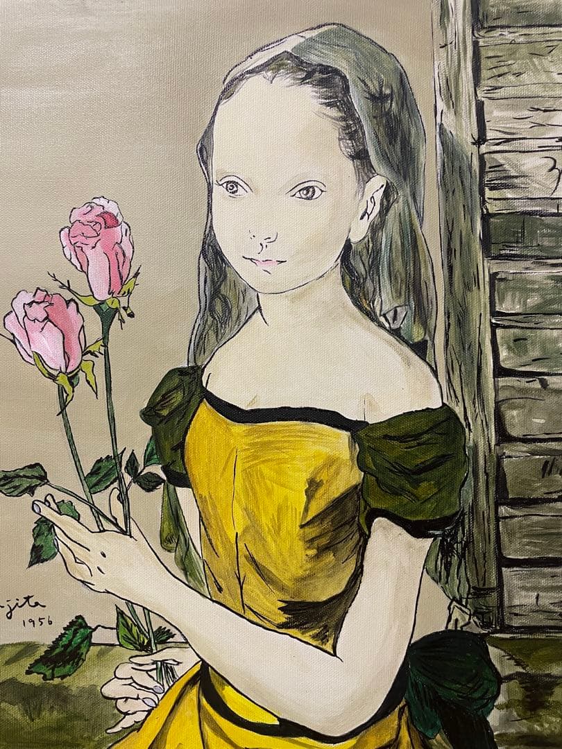 藤田嗣治　花を持つさ少女