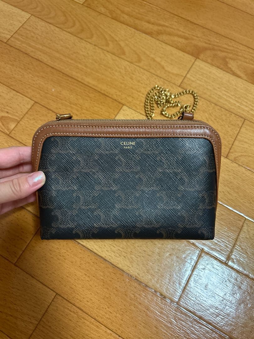 値下げ✳︎CELINE チェーン付きクラッチ / トリオンフキャンバス&ラムスキン