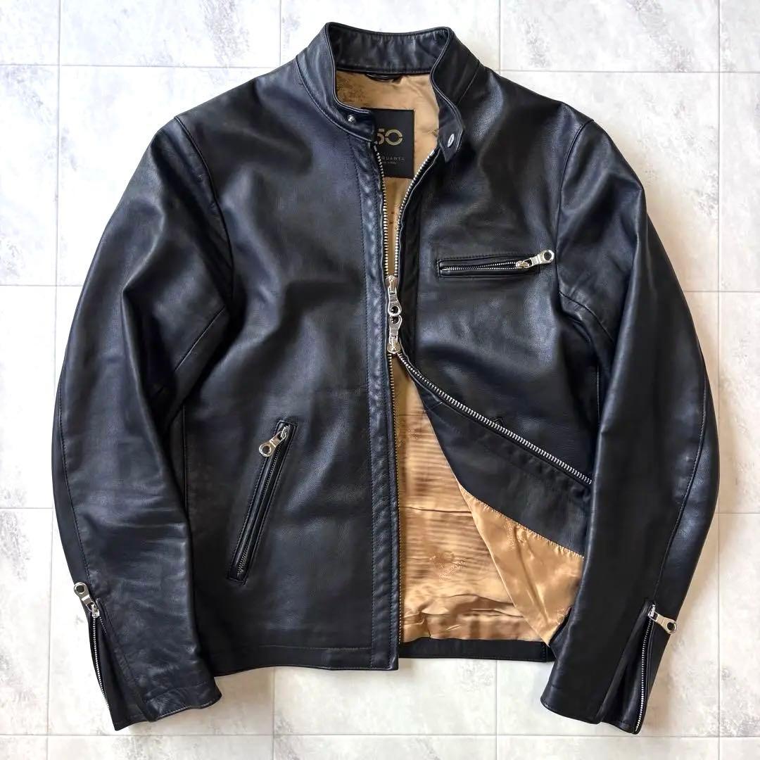【美品】チンクアンタ ラムレザーシングルライダースジャケット ブラック 46