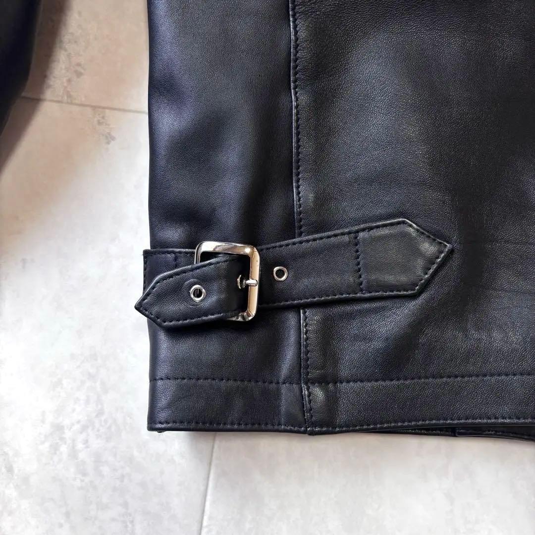 【美品】チンクアンタ ラムレザーシングルライダースジャケット ブラック 46