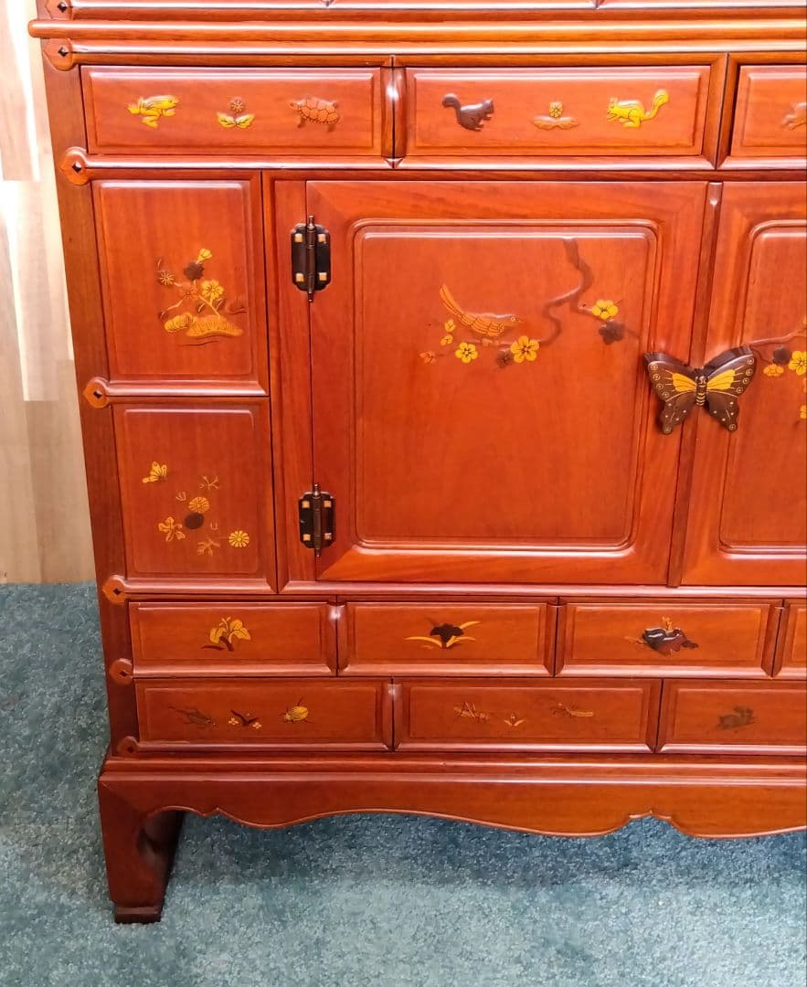 アンティーク　唐木　象嵌模様 花鳥図 李朝家具 李朝箪笥