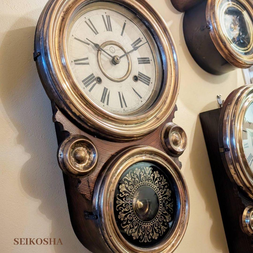 アンティーク掛時計　古時計　四つ丸掛時計　ダルマ掛時計　精工舎